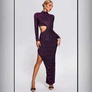 Elegant Purple Cut-Out Women's Dress